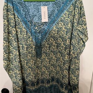 Vans Blue and Cream Paisley Top